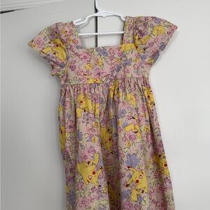 Kids Pokemon Pikachu Floral Smocked Square Neck Dress XS 4/5